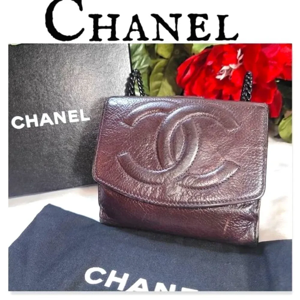 Authentic Chanel Caviar Leather Compact Wallet